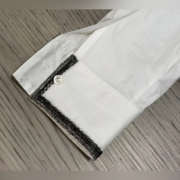 VINTAGE Ralph Lauren $790 White Button Down Shirt Chain Mail Embellish -10 NEW - Picture 6 of 14